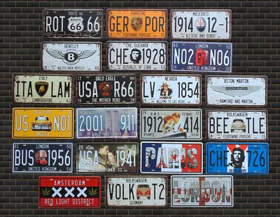 

Retro metal bar clothing store decoration plate cars logo flags cafe wall act the role ofing murals reusable straw