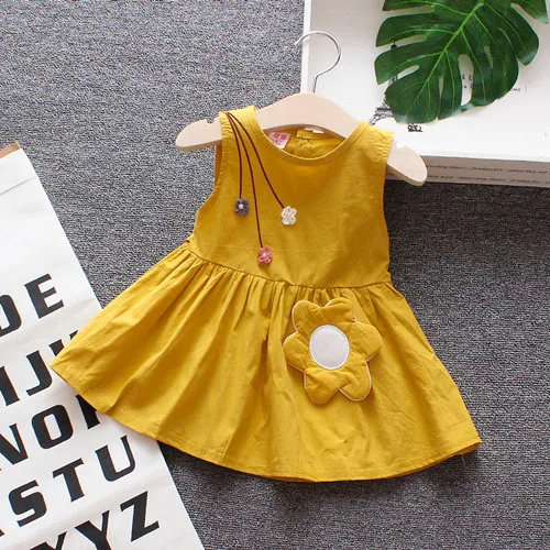 Одежда для маленьких девочек; летнее платье для Новорожденные девочки с цветочным узором; платья без рукавов для малышей; вечерние платья принцессы на свадьбу; vestidos - Цвет: Yellow