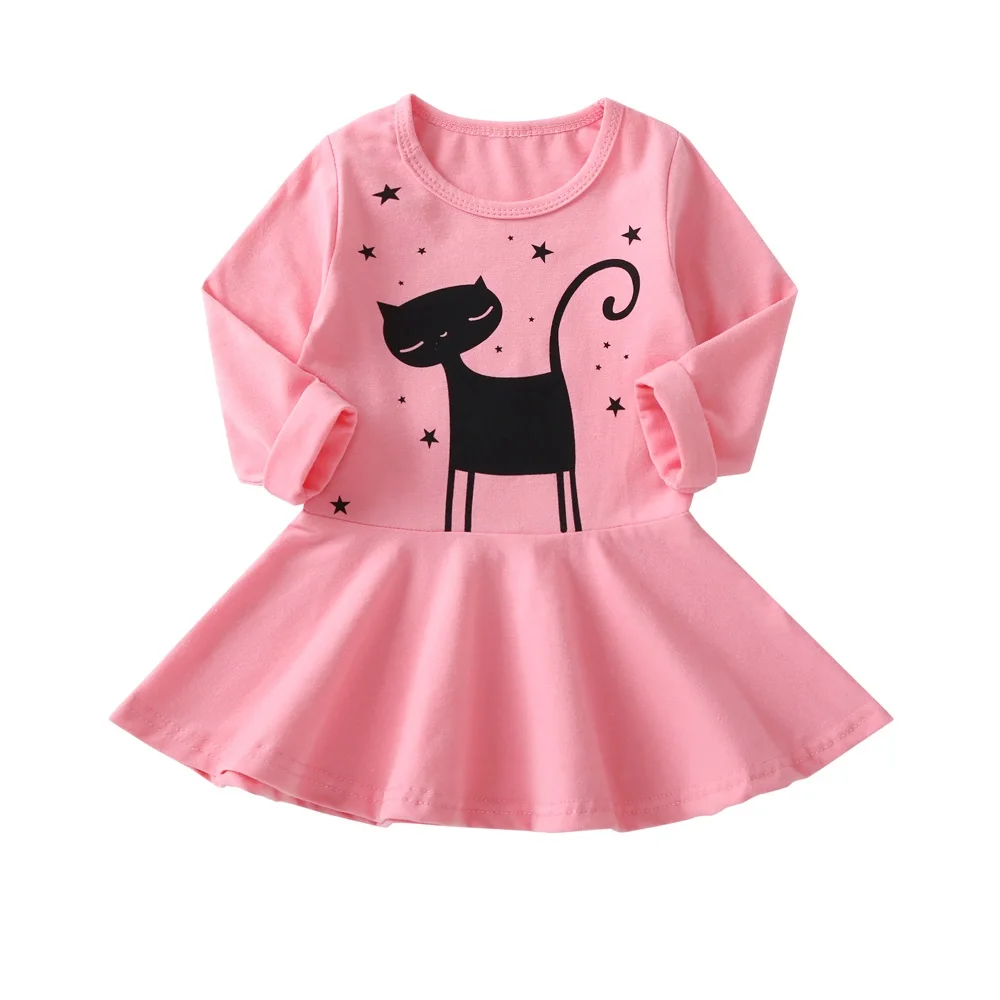 Новые модные осенне-зимние детские хлопковые вечерние платья с длинными рукавами и рисунком кота для маленьких девочек; платье принцессы для девочек