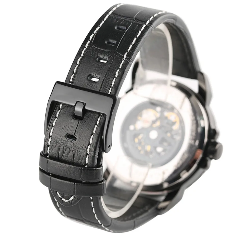 Men Military Business Black Blue Unique Concave Automatic Mechanical Wristwatch Genuine Leather Band Outdoor Gift (6)