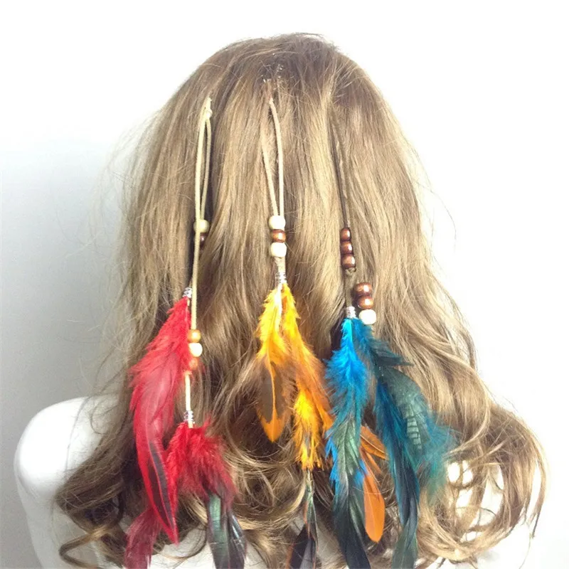 

Bohemian style Indian Feather Headband Headdress Hair Rope Headwear Tribal Hippie Handmade Hair Accessories for Women 14