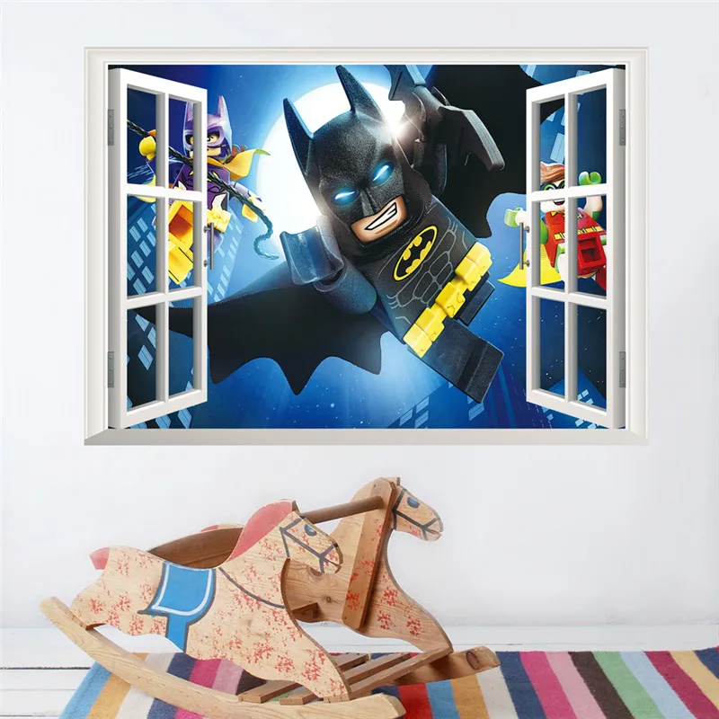 Cartoon Batman Wall Sticker For Kids Rooms 3D Window Wall Decal Boy's