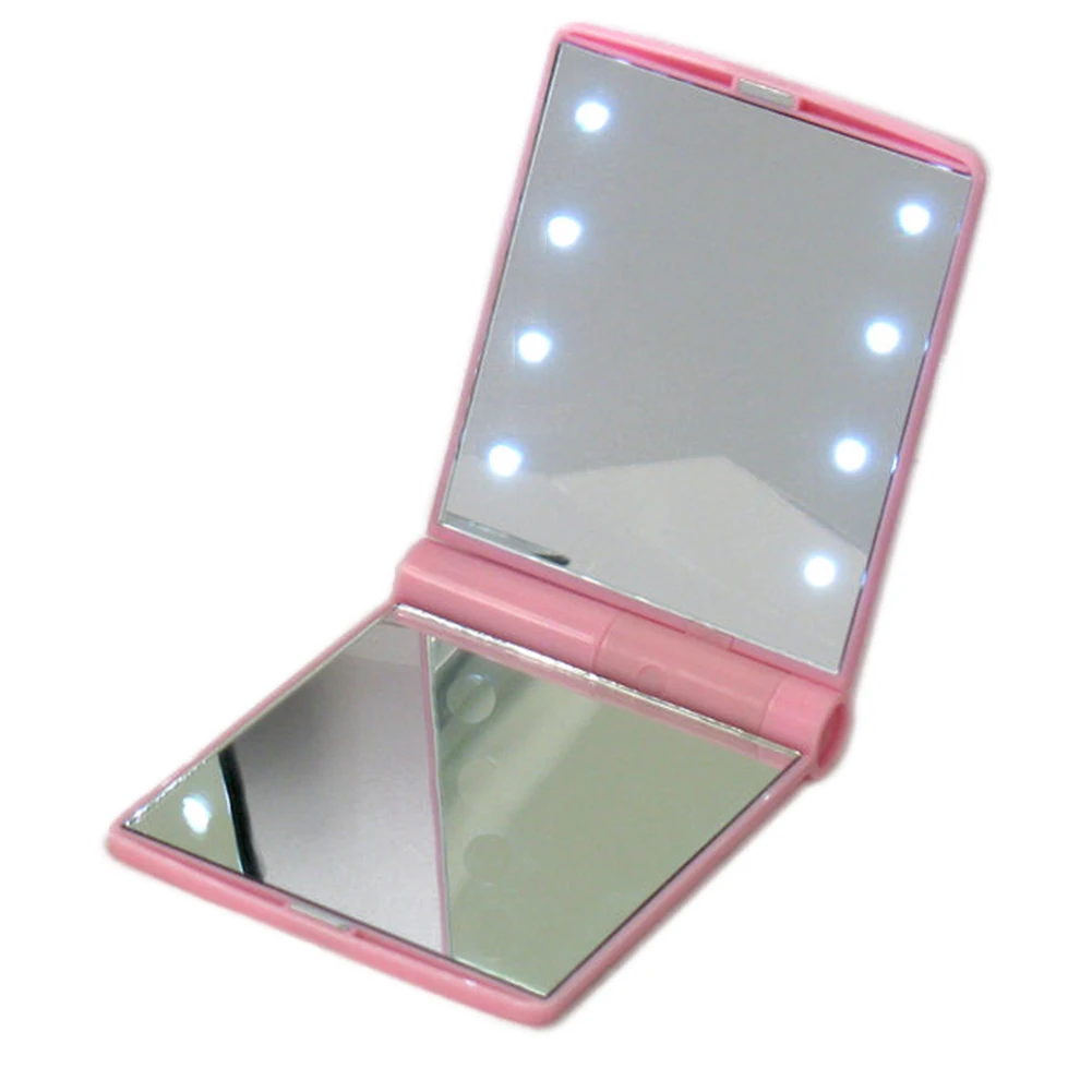 

8 Led Lighted Makeup Mirror Foldable Cosmetic Vanity Mirror For Home And Travel, Battery Included Pink Colorful