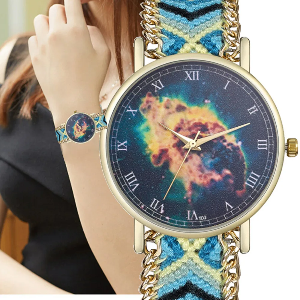 

Top Brand Watch Bracelet For Women Girl Dial Quartz Watch Handmade Weaved Braided Gold Bracelets Watch Relogio Feminino N50