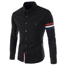2017 NEW New Fashion Long Sleeve Color Webbing Cotton Slim Fit French Cuff Casual Male Shirt Clothes