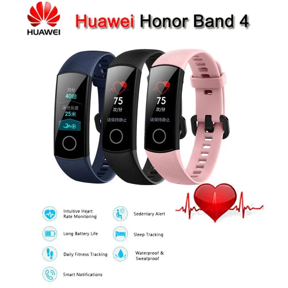 Huawei Honor Band 4 фитнес-браслет, умный Браслет, водонепроницаемый, для плавания, осанки, обнаружения пульса, сна, оснастки, фитнес-трекер, Reloj