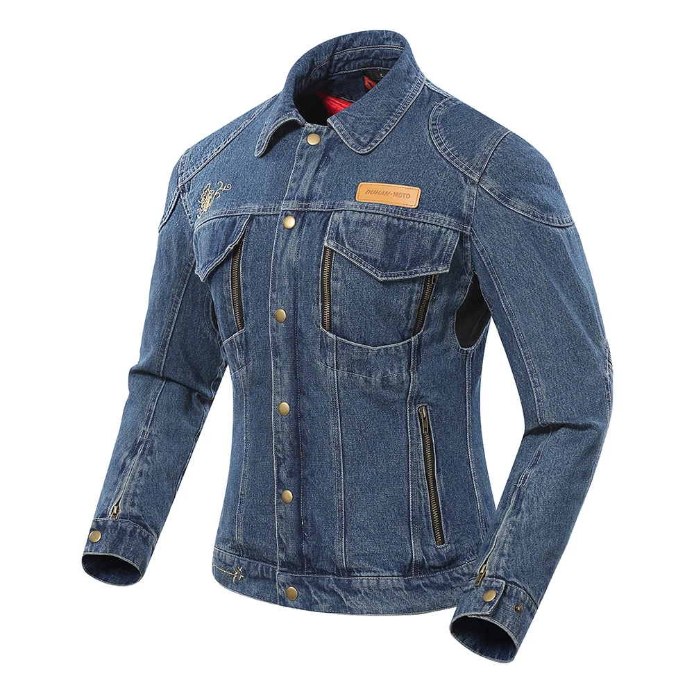 DUHAN Autumn Winter Motorcycle Jacket Women Denim Jacket Riding Jacket Moto Protective Gear Cold-proof Keep Warm Casual Clothing