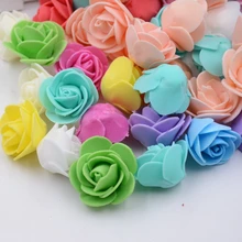 50 PCS Mini PE Foam Rose Artificial Flowers For Wedding Car Decoration DIY Pompom Wreath Decorative