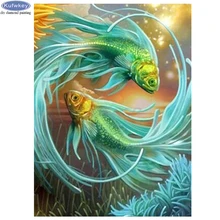 На заказ фото Алмазная вышивка голубая Золотая рыбка Diy Алмазная картина Алмазная мозаика полная круглая дрель Алмазная картина подарок для любви