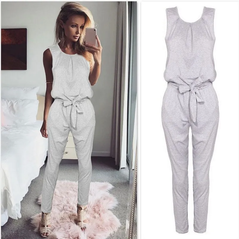 Simple Bow Jumpsuit Sexy Sleeveless Straps Jumpsuits Suits New Elastic Solid Jumpsuit Long Pants Slim Romper Black White Blue
