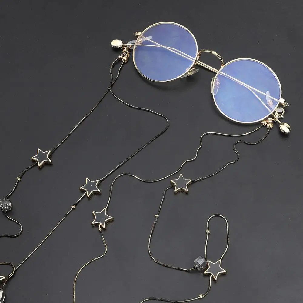 

Punk Glasses Chain Sunglasses Lanyard Strap Necklace Eyeglass Handmake Black Crystal Star Double Layer Chain Cord