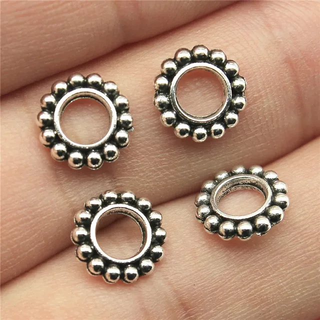 50pcs Antique Silver Color Small Spacer Beads Pendants Jewelry