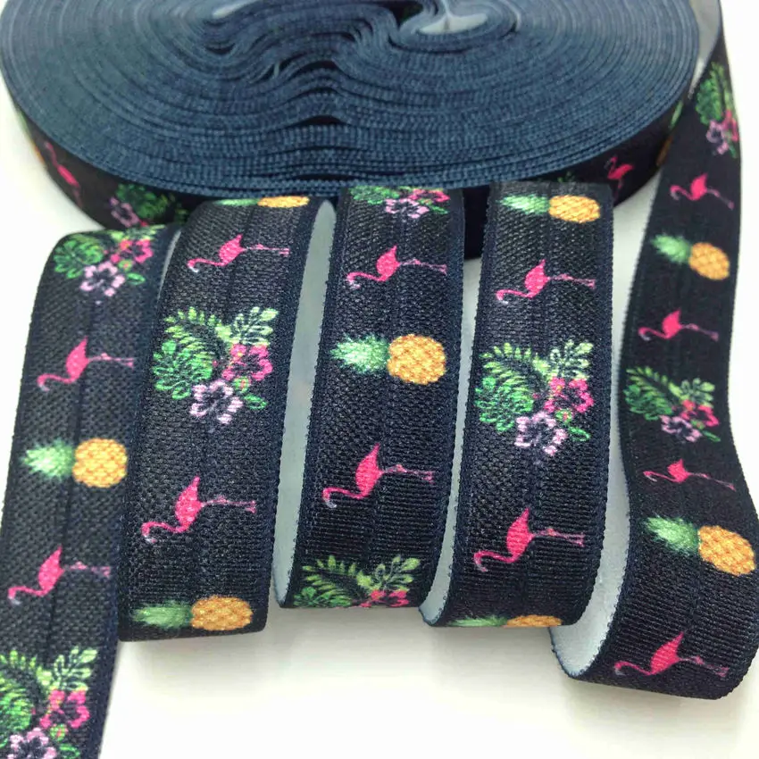 5 ярдов 16 мм Гавайский Плам дерево черный печатный складной эластичный Фламинго враг ручной работы аксессуары DIY волос галстук повязка поставщик - Цвет: P329