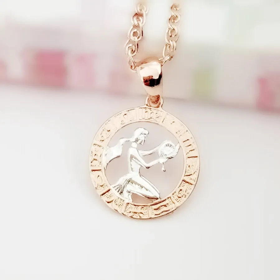 

1 Piece New Fashion Constellation Signs Jewelry Rose Gold Color Women Men Unisex Gold Silver Color Zodiac Sign Necklace Pendants