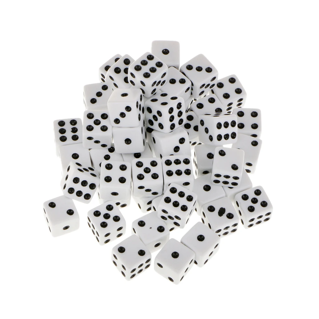 50pcs 6 Sided Dotted Dice, Opaque White, 16mm Die Cubes Blocks for Role Playing Gaming Accessories