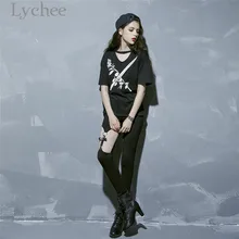 Личи Роза меч открытые летние Для женщин футболка Харадзюку панк готика короткий рукав Футболка для женщин