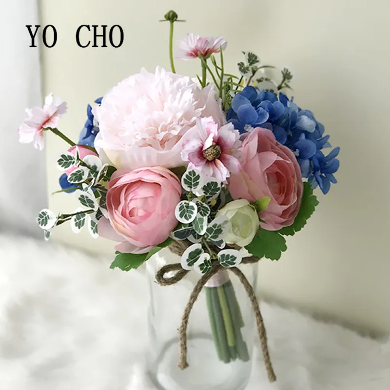 

YO CHO Party Bridesmaid Bouquet Rose Greenery DIY Peony Wedding Flowers Bridal Bouquets Hydrangea Wedding Bouquet For Brides