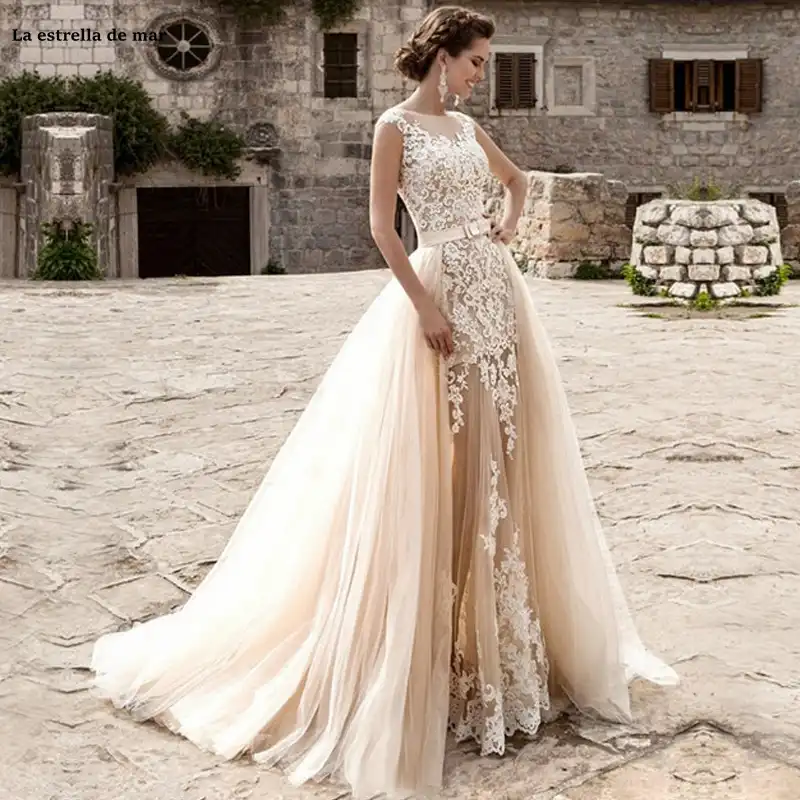 Vestidos De Novia Corte Sirena 2020 Nuevo Vestido De Encaje Estilo Champagne Para Playa Vestido De Boda Con Falda Desmontable Vestidos De Novia Aliexpress