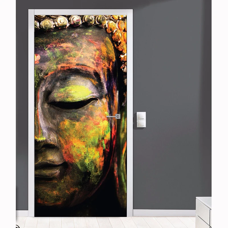 DIY Наклейка на дверь самоклеющаяся наклейка Будда лотоса домашний декор религия бумага для гостиной ПВХ водонепроницаемый 3D печать фото искусство - Color: YXCV2166-01