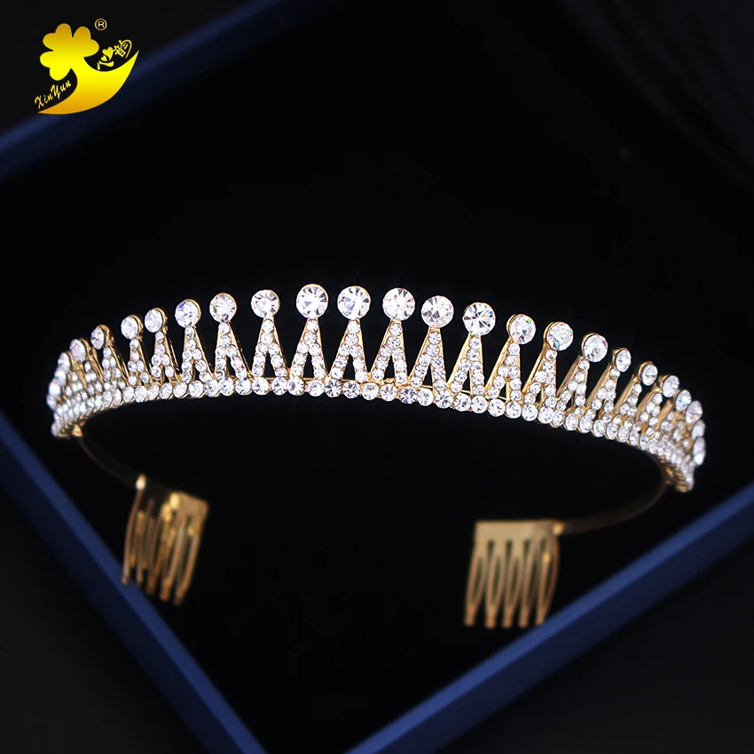 

Xinyun Gold Tiaras With Comb Rhinestone Tiara Wedding Crown Bridal Accessories Head Adornment rhinestone bridal applique Jewelry
