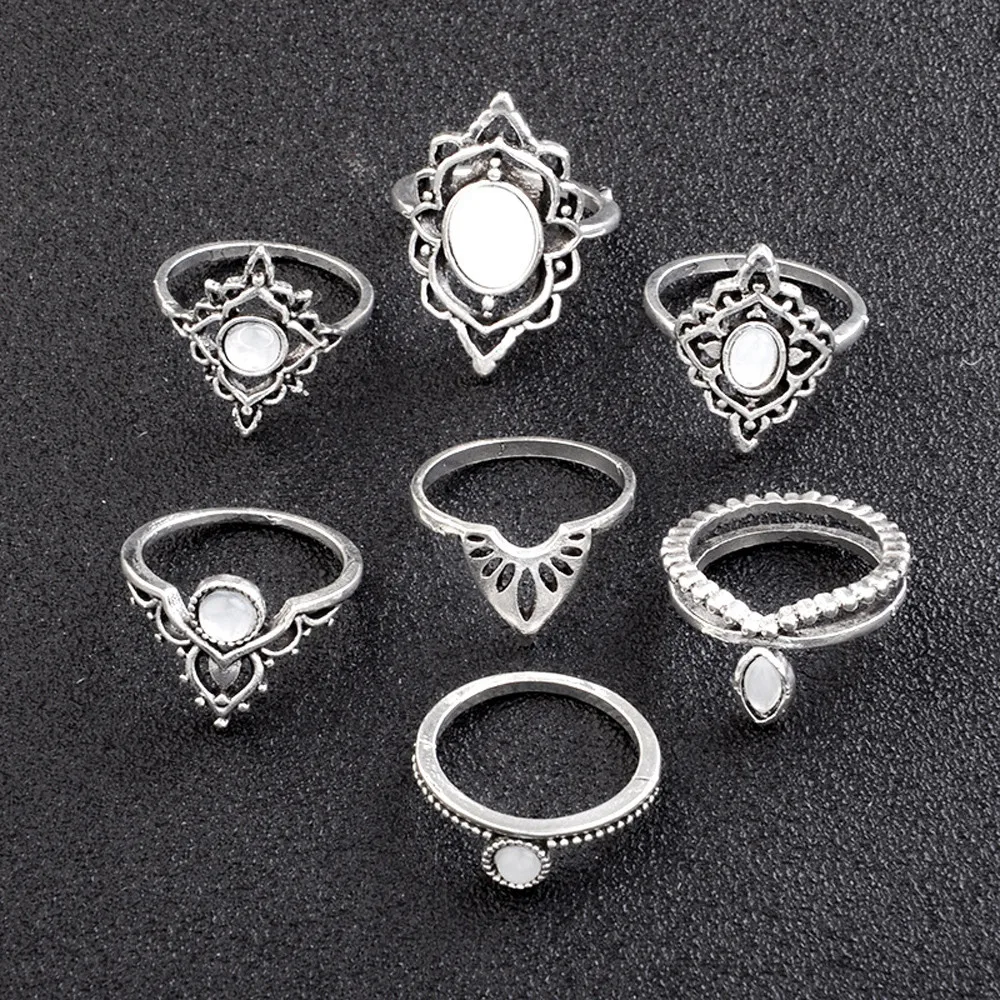 Zerotime#501 модные 7 шт./компл. Для женщин богемное старинное серебро фаланговые кольца выше межфлангового сустава синие кольца комплект роскошные
