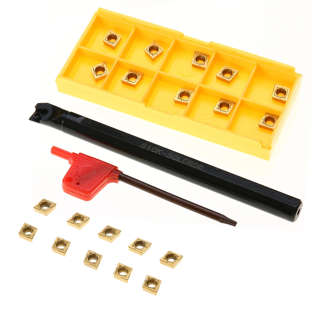 

1pc 120mm S10K-SCLCR06 Lathe Turning Tool Holder Boring Bar + 10pcs CCMT060204-HM Carbide Inserts with Wrench