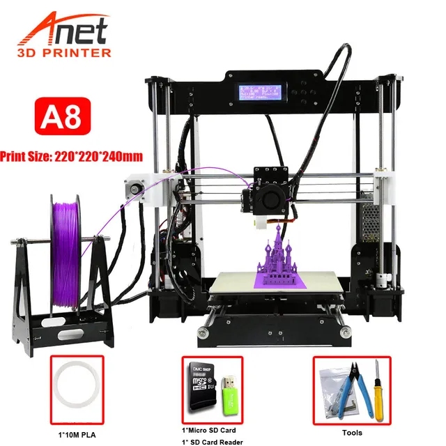Special Offers Hot Sale Competitive Anet A8 3D Printer Reprap Prusa i3 High Precision DIY FDM 3D Printer With Micro SD Card USB Connector