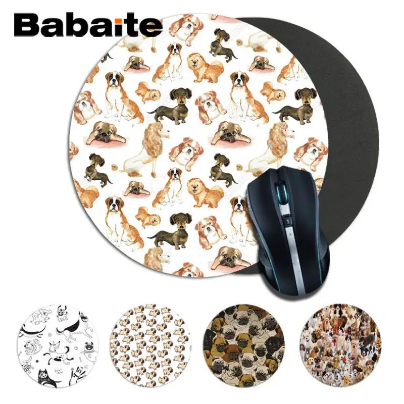 

Babaite Cute Pug Puppy Unique Desktop Pad Game round Mousepad Size for 20x20CM 22x22cm Speed Version Gaming Mousepads