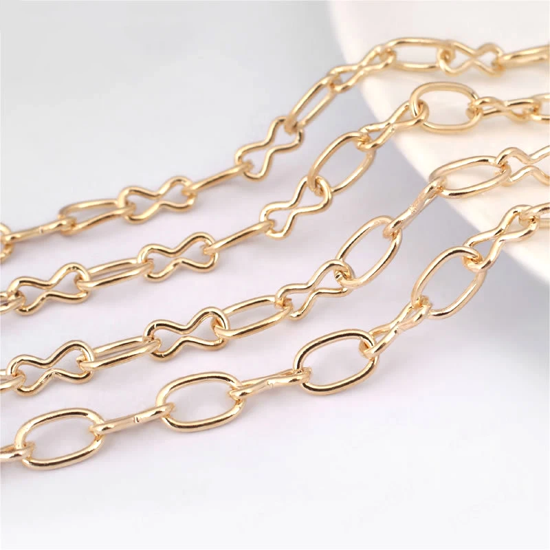 

(26864)5 Meters width 5MM Champagne Gold Color Iron 1+1 Round Oval Link Chains Figaro Necklace Chains Diy Findings Accessories