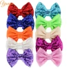 YANJIE 25pcs/lot 5" Glitter Big Sequin Hair Bows Barrette Chic Messy DIY Girls Hair Accessories Hair Clips For Women Rainbow