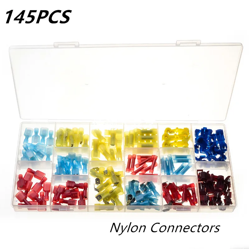 

YT 145PCS 3 Colors Nylon Fully Insulated Connectors Quick Splice Wire Terminals Box Crimp Automotive Marine Terminals With Box