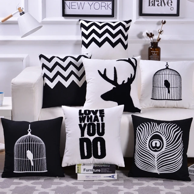 Nordic Home Decor Cage Deer Emboridered Cushion Covers Black White Nordic Home Decor Cage Deer Emboridered Cushion Covers Black White Sofa Throw Pillow Geometric Canvas Cotton Square Cover