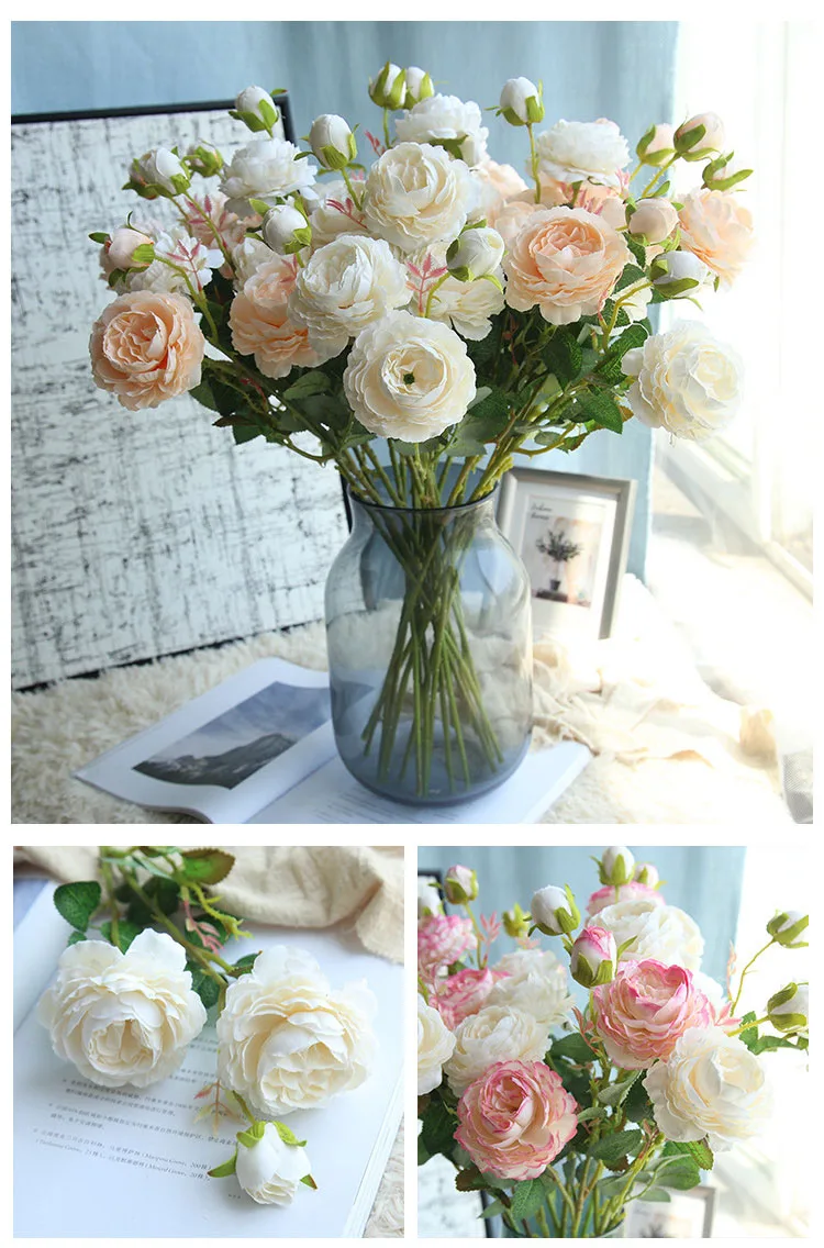 artificial peonies silk wedding flower white pink red rose home garden decoration   (3)