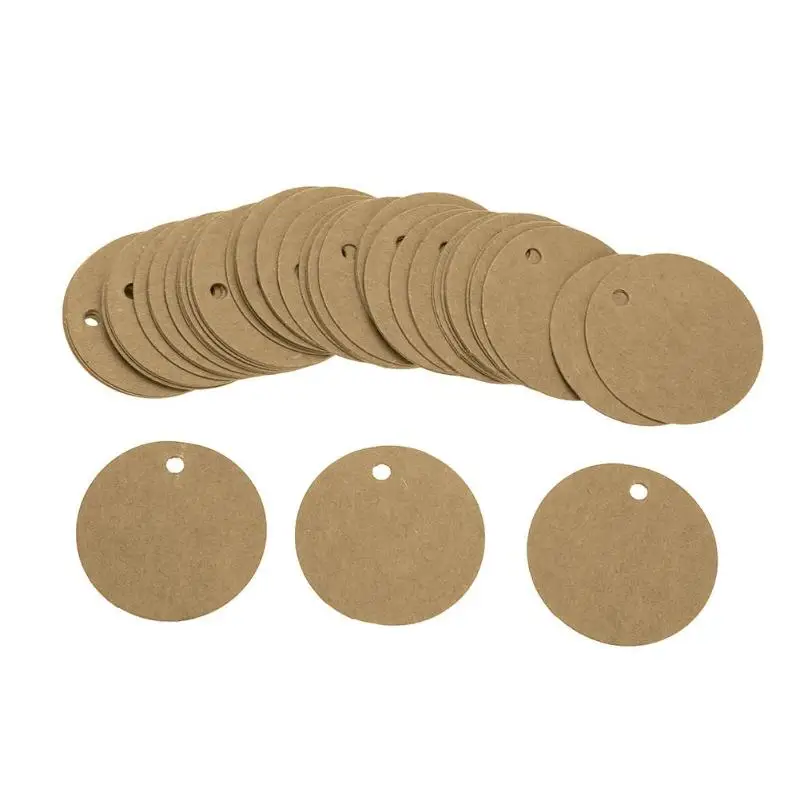 New 100pcs Handmade Round Kraft Packing Gift Tag Paper Hang Tags Label Cards Blank Label Cards