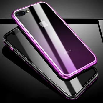 

360 Full Protection Front & RearTempered Glass Case For iPhone 8 Plus Luxury Metal Magnetic Bumper Case For iPhone 7 Plus Cover