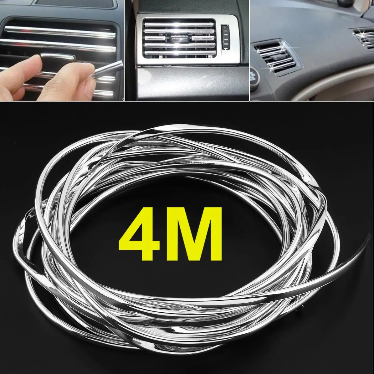 

Универсальный ПВХ 4 м серебряный зажим полосы u-типа DIY двери автомобиля выхода воздуха анти столкновения/царапин/трения украшения наклейки