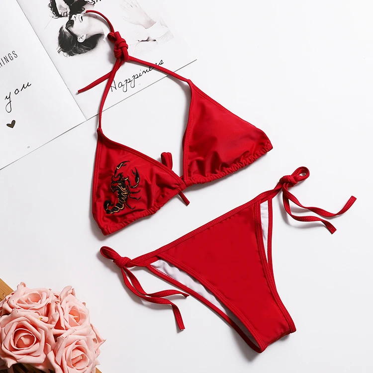 Купальники для малышек женщин трусики бикини 2019 mujer push up Черный скорпион вышивки