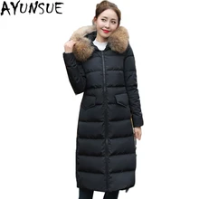 AYUNSUE куртка осень-зима Женская куртка-парка натуральный Rccoon мех утка пуховая куртка Женский Длинный Верхняя одежда с капюшоном базовые Топы LX1006