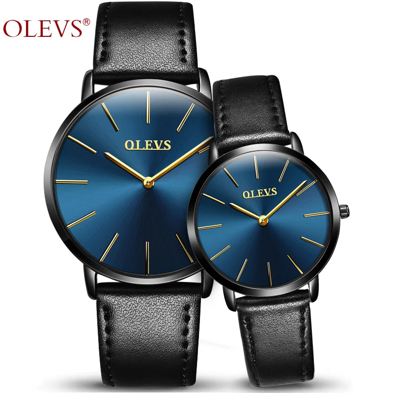 Olevs пару часов класса люкс Для женщин Для мужчин Водонепроницаемый кожа ультра тонкие часы Повседневное любовь часы кварцевые наручные
