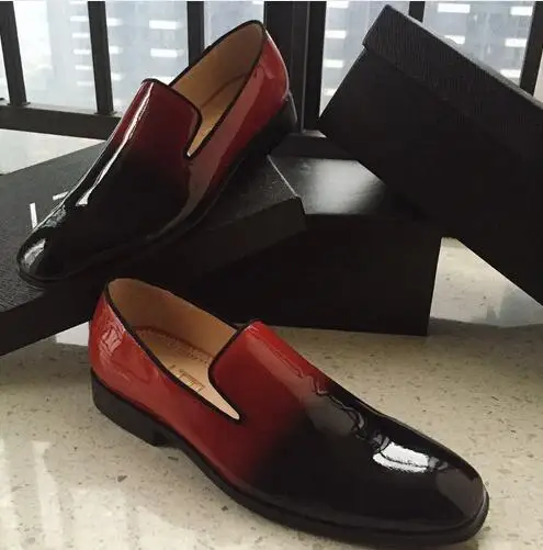 Hot Sales Red-Black Patent Leather Slip On Men Shoes Casual Shoes Flats Square Toe Men Loafers Men Size 37-47