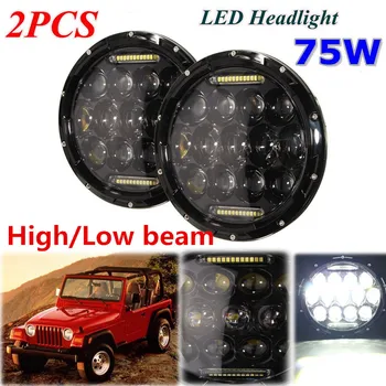

Black 7'' 75W LED Headlights Bulb for JEEP Wrangler JK CJ LJ Hummer H1 H2 LED Projector Driving Lamps DRL