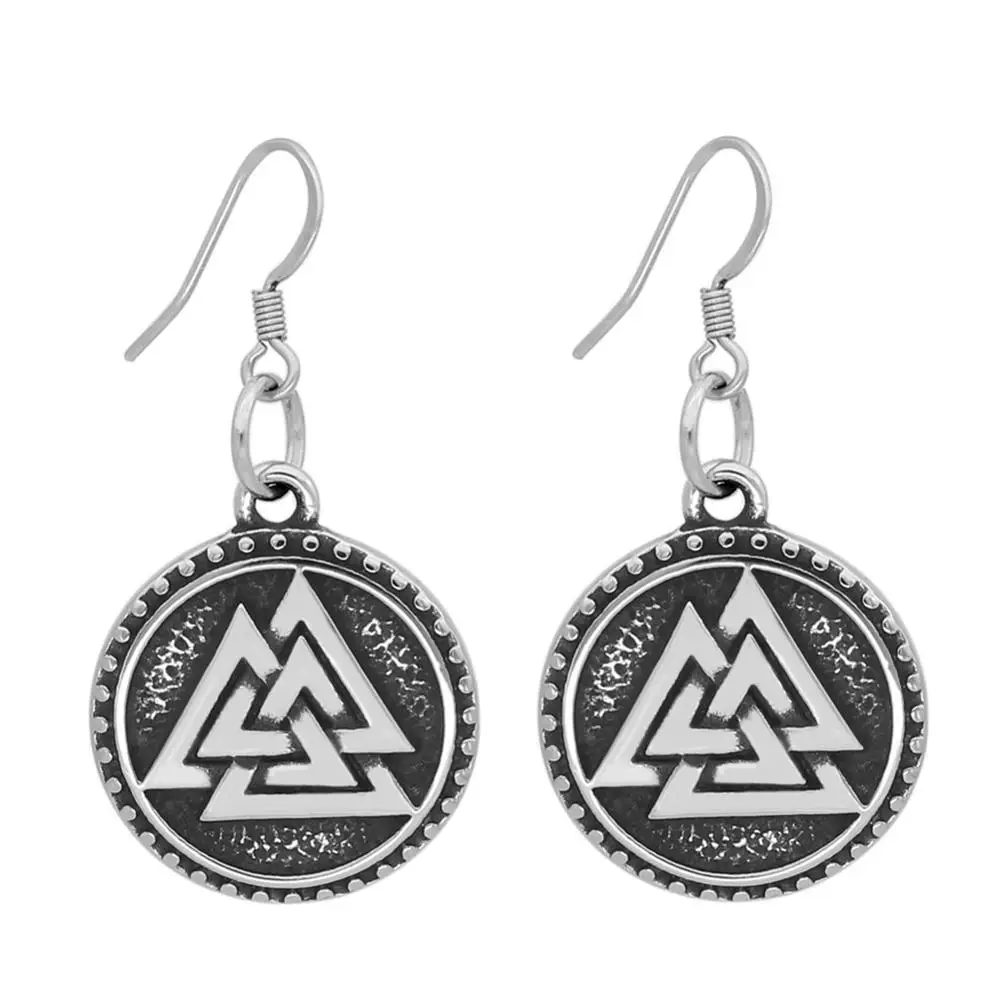 

Nordic Viking valknut amulet Stainless steel earrings with valknut gift bag