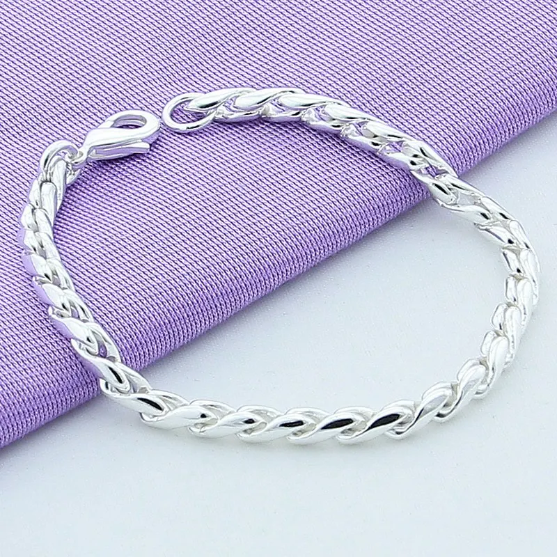

New Arrival 925 Sterling Silver 4mm Twist Chain Bracelet For Women Men Fashion Jewelry Pulseras Gift