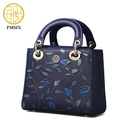 Pmsix, женская сумка через плечо из натуральной кожи, мини тиснение, женские сумки из натуральной коровьей кожи, Дизайнерские повседневные сумки через плечо - Цвет: Dark Purple