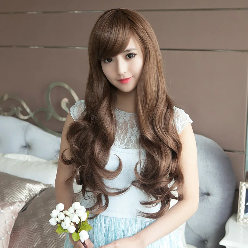 

Perruque peruca hair queen Female wig long curly hair fluffy oblique bangs Korean pear head big wavy hair curly hair lady lifeli