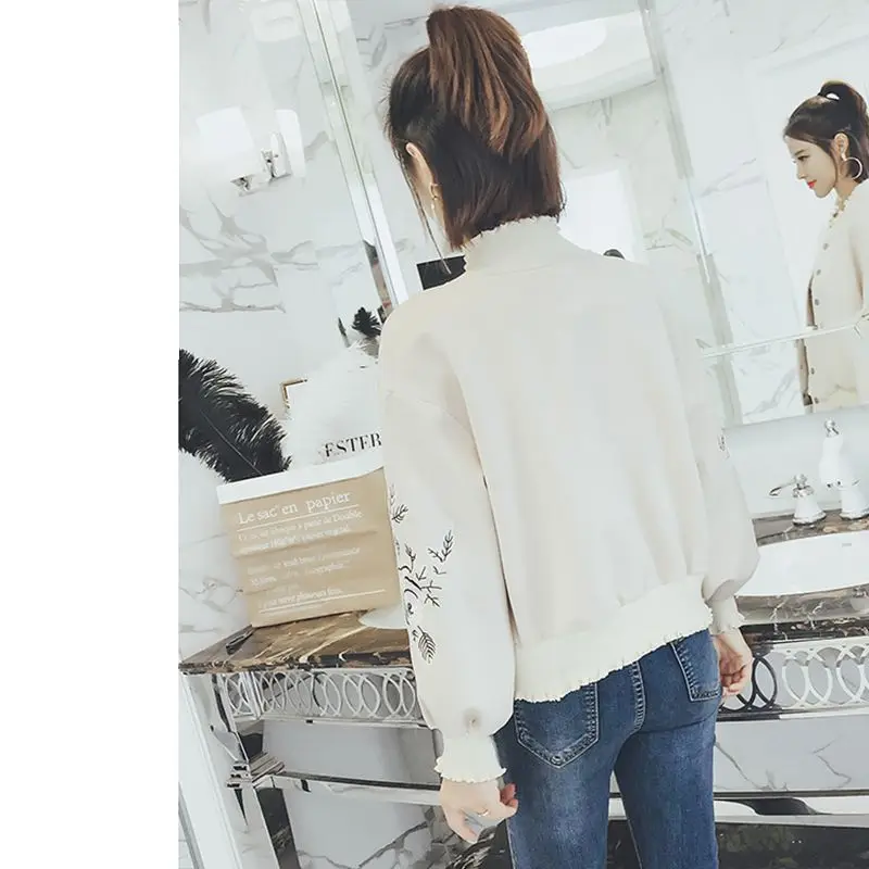 À Manches Lâche Vintage Printemps Mode Femmes Baseball Beige pink Veste Nouveau Nzyd282 Manteau Automne Longues 2018 Fit Femme Courte blue Impression yellow 67Pq65w