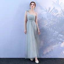 Grey Colour Bridesmaid Dress Korean Version Long Style One-shoulder Mesh Dress Banquet Wedding Party grey one shoulder long sleeves midi dress