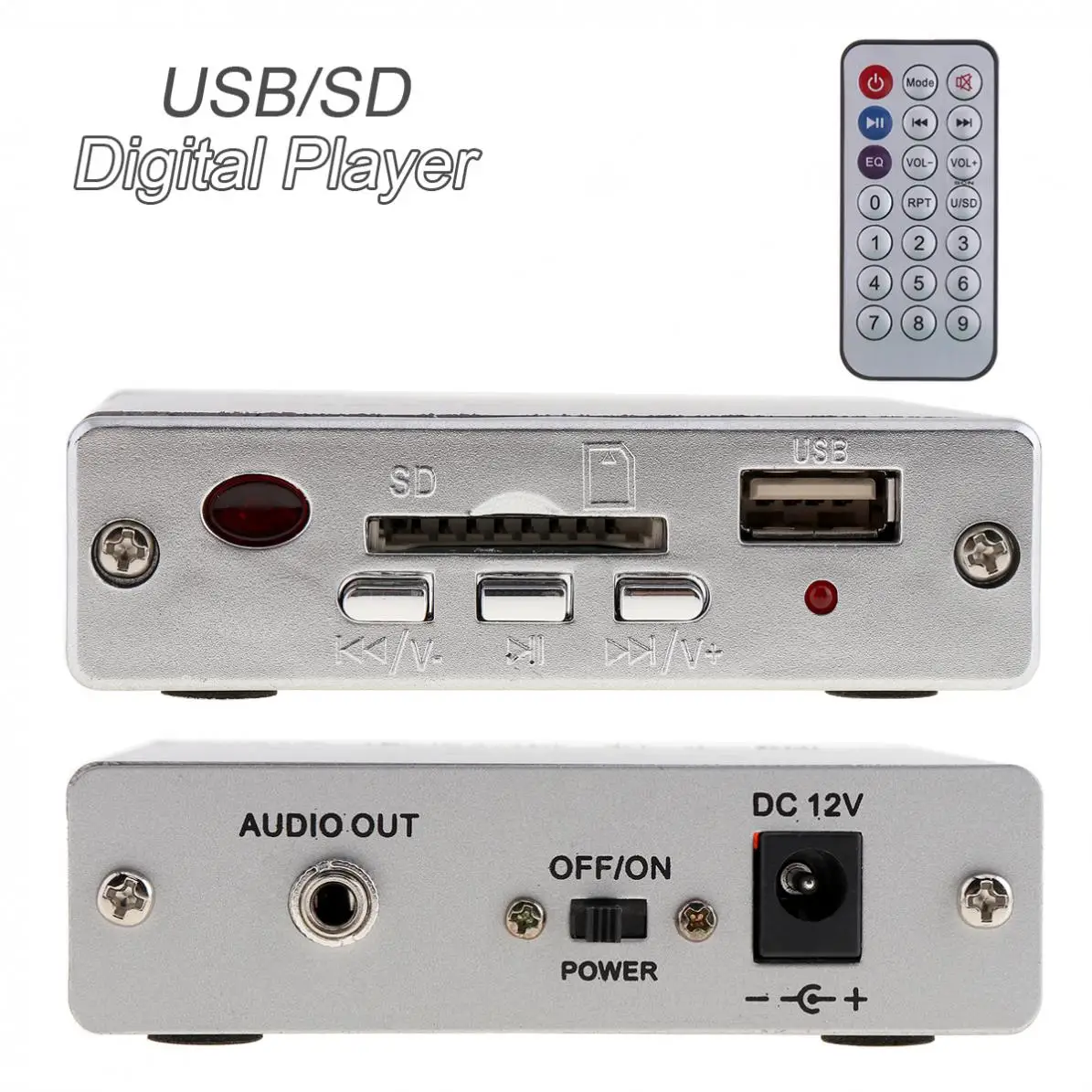

Sale Power Amplifier MP3 SD USB Audio Player Reader 3-Electronic Keypad Control with Remote