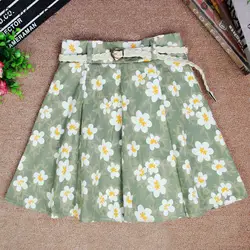 Юбки для женщин для прекрасный в складку, с цветочным рисунком тонкая юбка ремень s отпуск Harajuku женские высокие одежда девочек длиной выше