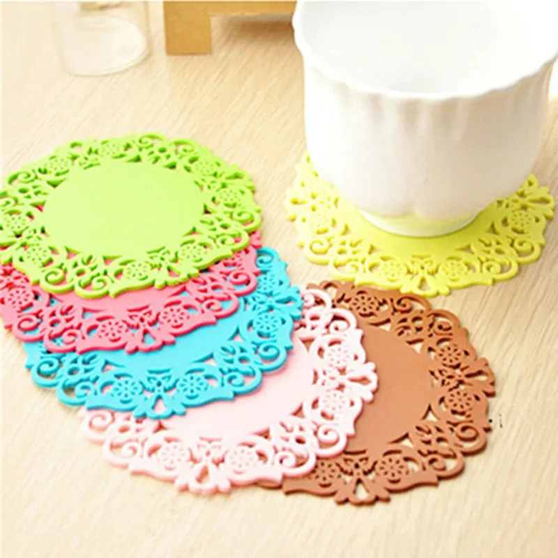 

2PCS Lace Flower Hollow Design Round Silicone Table Heat Resistant Mat Cup Coffee Coaster Cushion Placemat Pad Baking Mats Tool